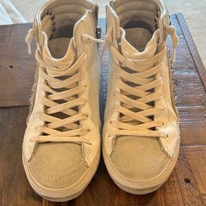Golden Goose Cream White and Pink High-Top Sneakers